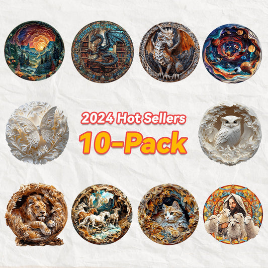 2024 Hot Sellers 10-Pack featuring detailed circular art designs, including animals and nature scenes.