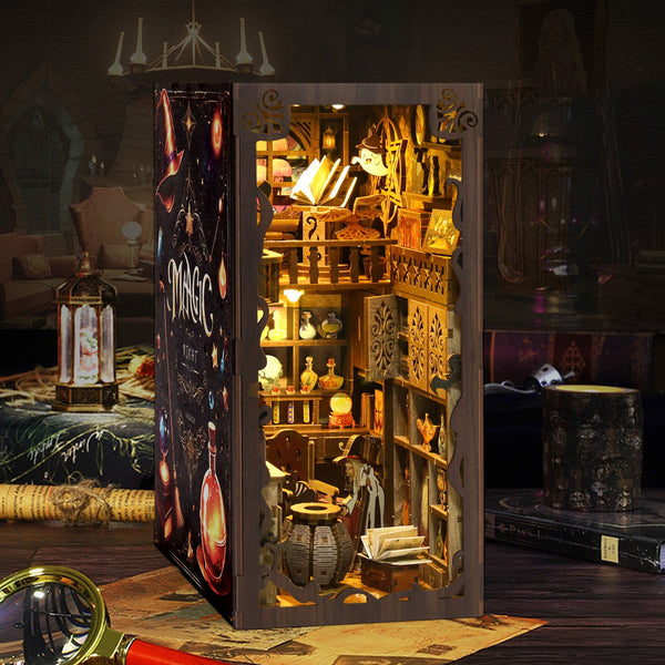Magic Night DIY Book Nook Kit detailed 3D wooden puzzle showcasing a whimsical music-themed interior.