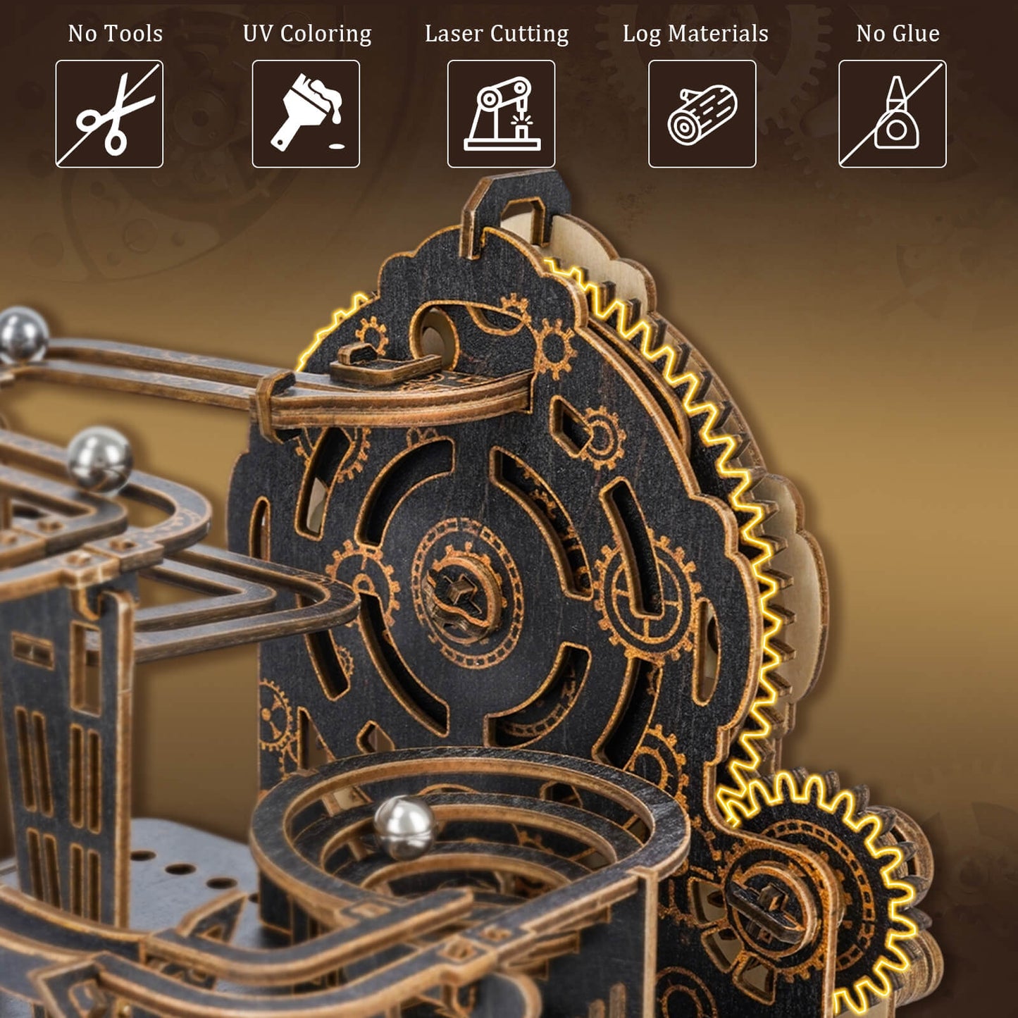Dark Wood 3D Marble Run – DIY Wooden Puzzle Track Kit