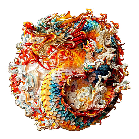 3D Chinese Dragon-1 wooden jigsaw puzzle featuring vibrant colors and intricate details, perfect for puzzle lovers.