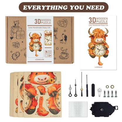 Highland Cattle – DIY Wooden Clock, 3D Puzzle Craft Kit