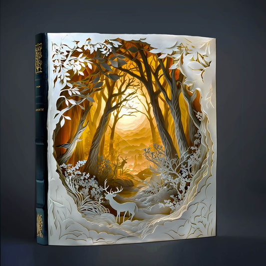 3D Silent Forest Wooden Jigsaw Puzzle showcasing a serene forest scene with a deer and intricate paper cut design.