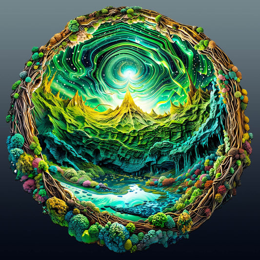 Colorful 3D Aurora-2 wooden jigsaw puzzle showcasing a vibrant landscape with intricate details.