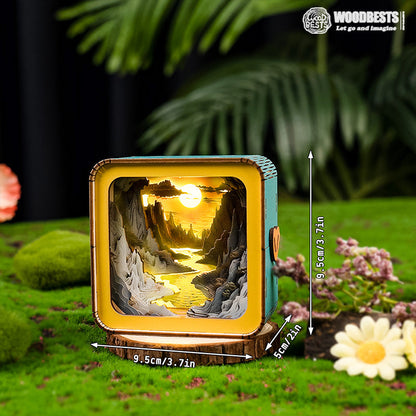 3D wooden puzzle night light depicting a serene river sunset scene, perfect for home decor.
