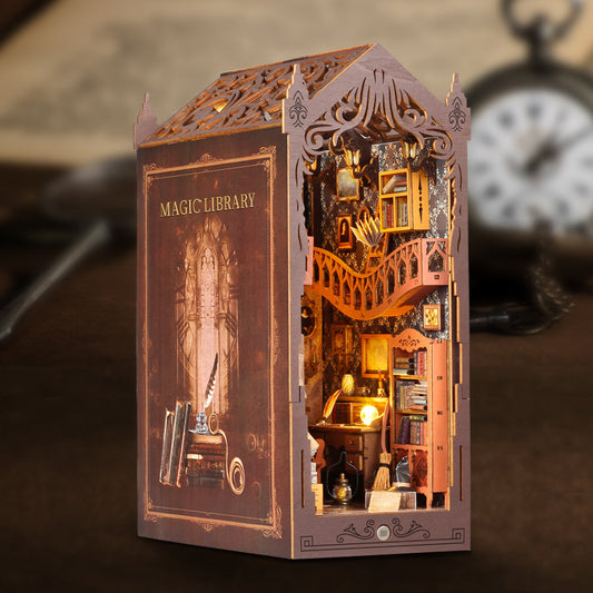 Magic House DIY Book Nook Kit, 3D wooden puzzle featuring a magical library design with intricate details.