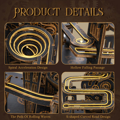 Dark Wood 3D Marble Run – DIY Wooden Puzzle Track Kit