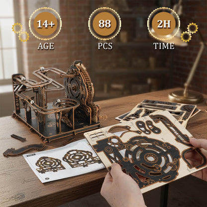 Dark Wood 3D Marble Run – DIY Wooden Puzzle Track Kit